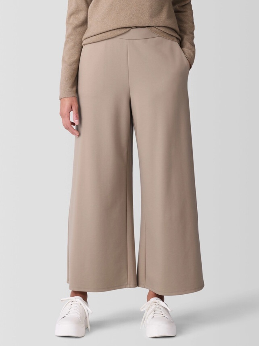 Eileen Fisher Tan Lightweight Ponte Wide-Leg Pant Size Large